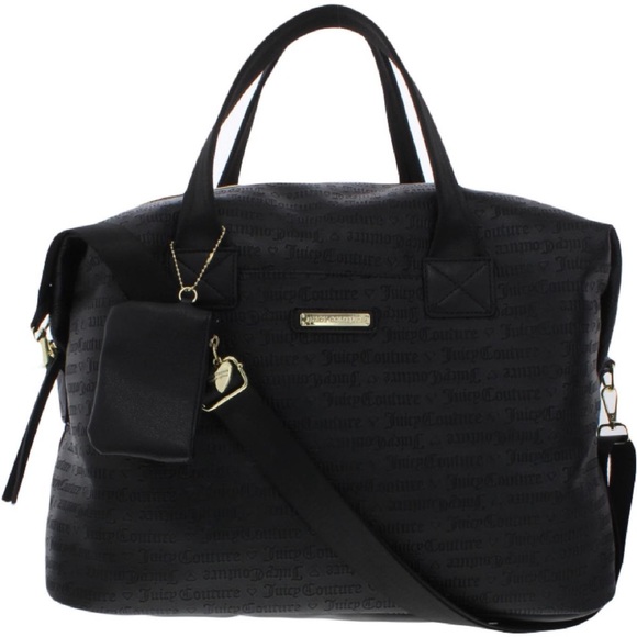 Juicy Couture Handbags - JUICY COUTURE Faux Leather Black Hearts Wordplay Weekender Bag